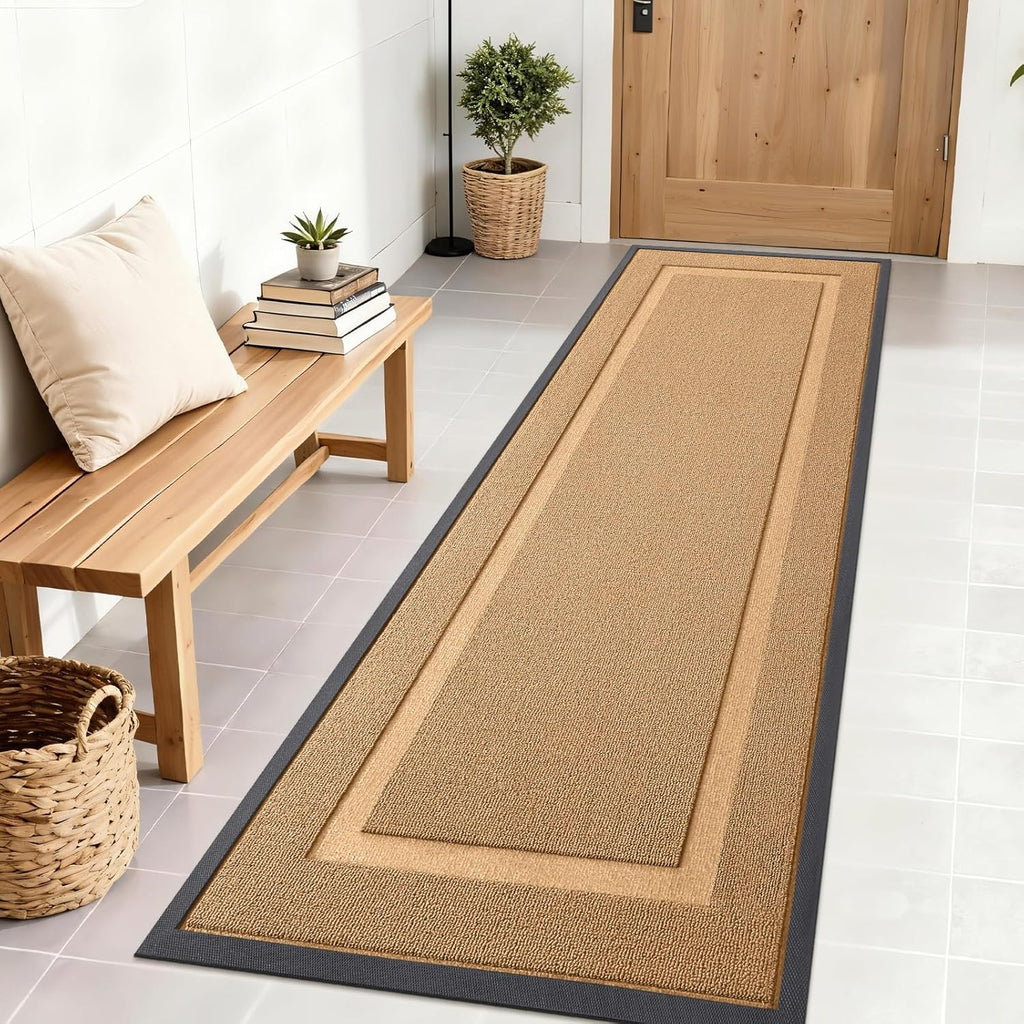 OLANLY Waterproof All-Season Front Door Mat - Sturdy Natural Rubber, Easy Clean | 71x23, Butter Yellow