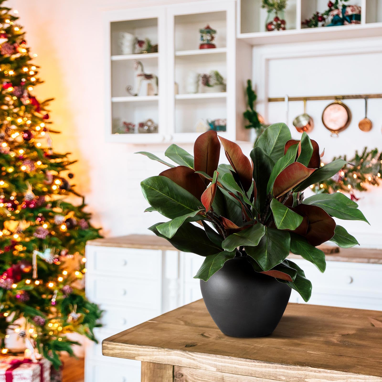Thiccywoov 6 Pcs Magnolia Artificial Leaves Branches 3D Magnolia Pick Faux Stems Twigs Realistic Touch Faux Greenery Table Centerpiece for Spring Vase Filling Farmhouse Home Office (Green,18 Inch)