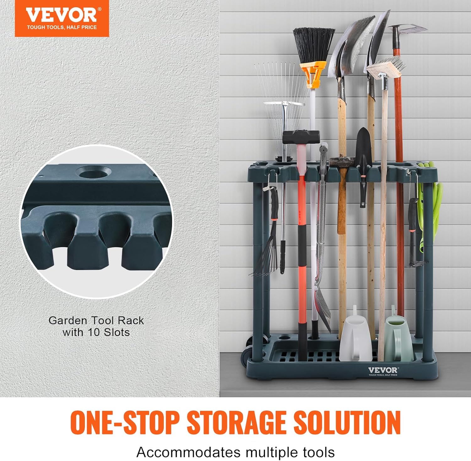 VEVOR Garden Tool Organizer - 10 Slot Yard Tool Tower Rack for Garage Storage & Organization