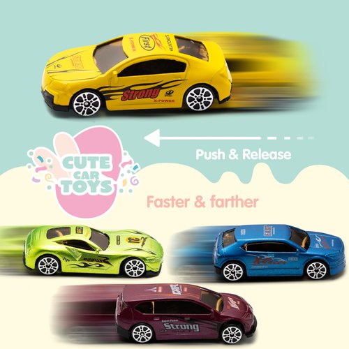 JOYIN 12 Pcs Die-Cast Car Filled Big Easter Eggs, Bright Colorful Prefilled Plastic Eggs with Different Die-cast Cars for Boys, Basket Stuffers and Kids Party Favors