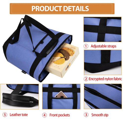 Insulated Cooler Bag, Reusable Grocery Bags for Hot/Cold Food, Thermal Food Delivery Bag for Beach, Travel, Picnics