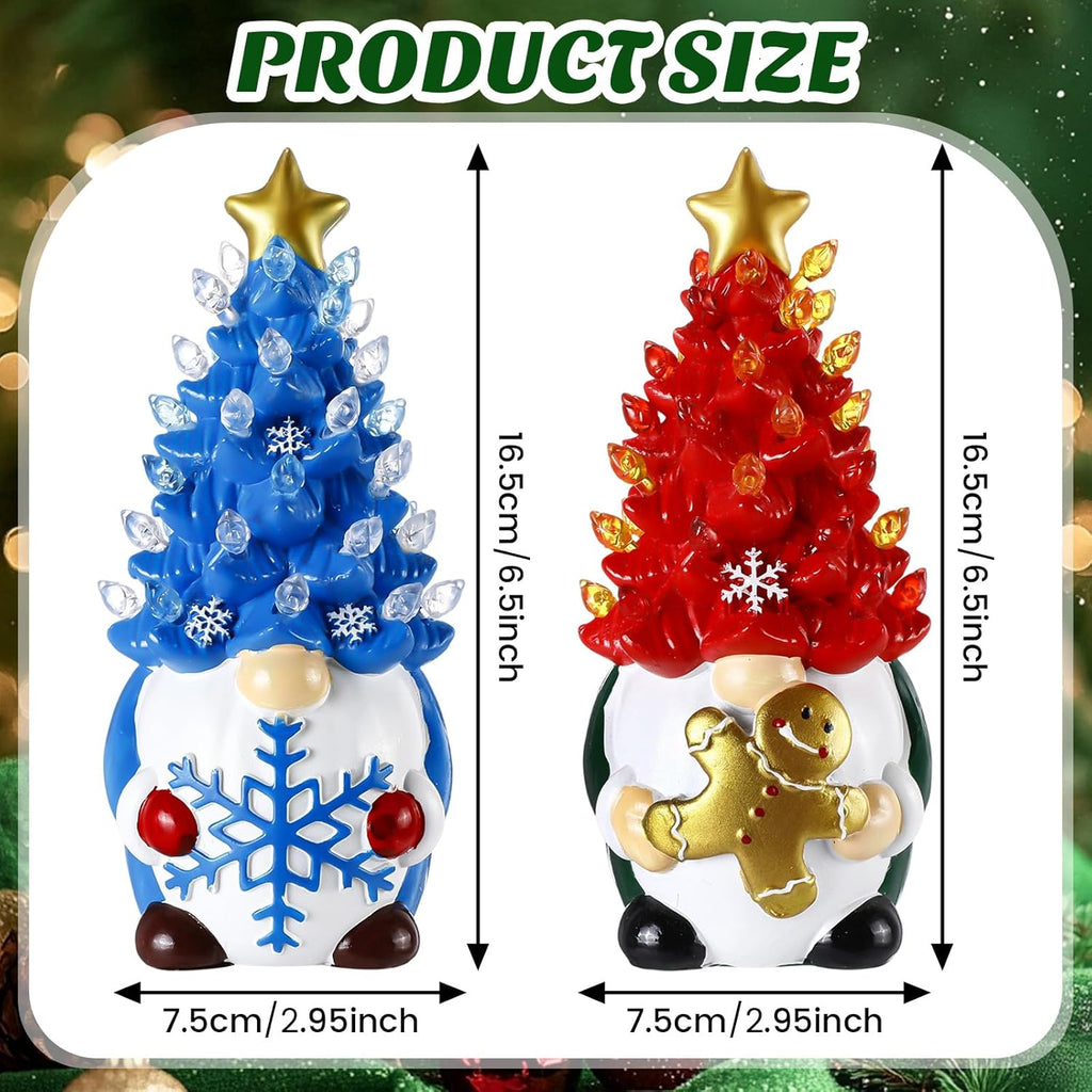 Riakrum Gnome Christmas Tree Decor - Lighted Gingerbread & Snowflakes | 6.5” Resin Indoor Centerpieces