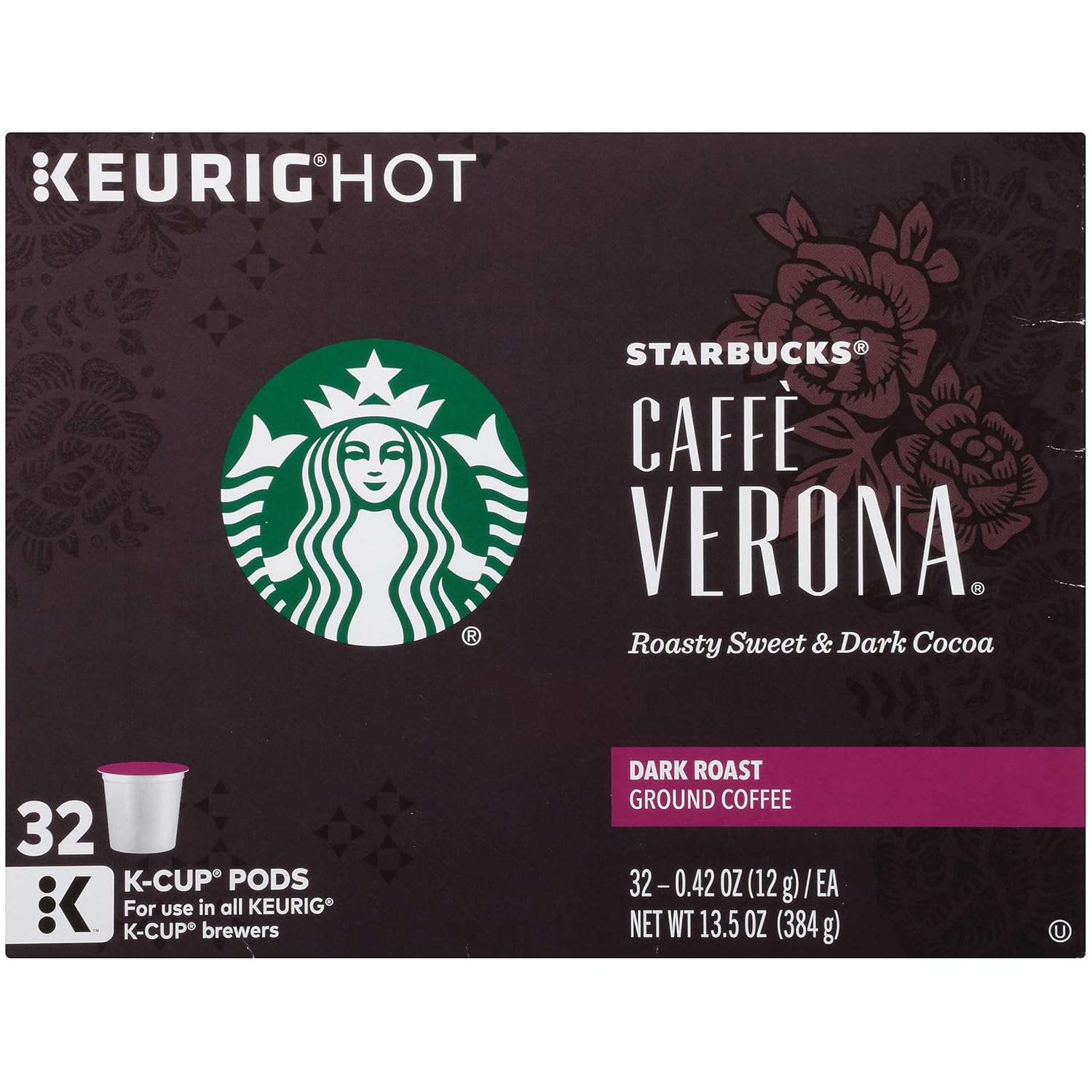 Starbucks Caffe Verona K-Cup Pods - Rich, Dark Roast Coffee - 32 Count Pack