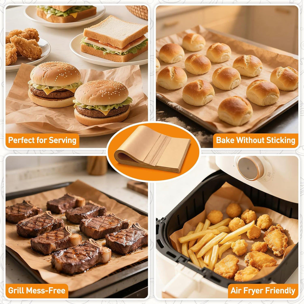 Skiennix Parchment Paper Sheets - 200 PCS Unbleached Non-Stick Baking Sheets | 12" x 16" Size