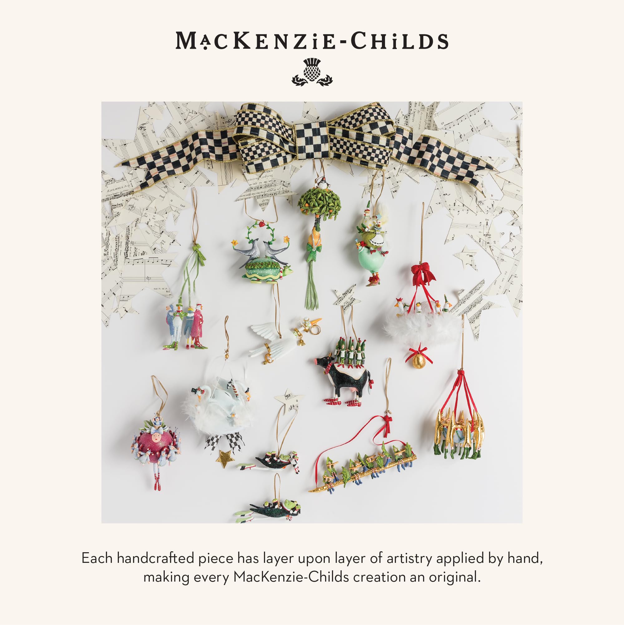 MACKENZIE-CHILDS Patience Brewster 12 Days Christmas Ornament, Decorative Hanging Ornament for Christmas Tree, 8 Maids a-Milking