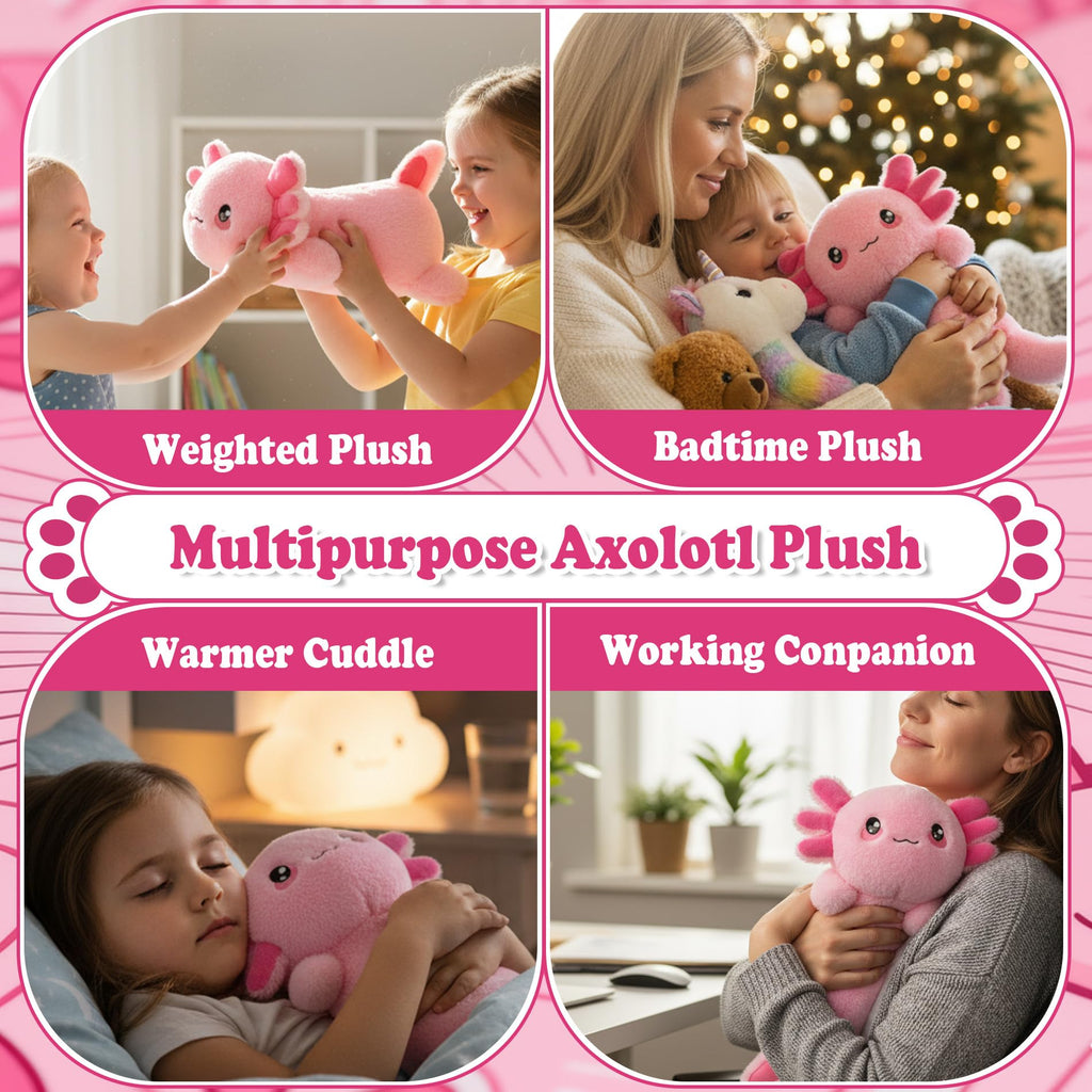 Weighted Heated Axolotl Stuffed Animals – 2.2 Pounds Weighted Microwave Axolotl Plush with Cute Heating Pad Animal of Unscented Warmth Pillow for Period Women Girl Kids Adult Birthday Gift 16 Inch