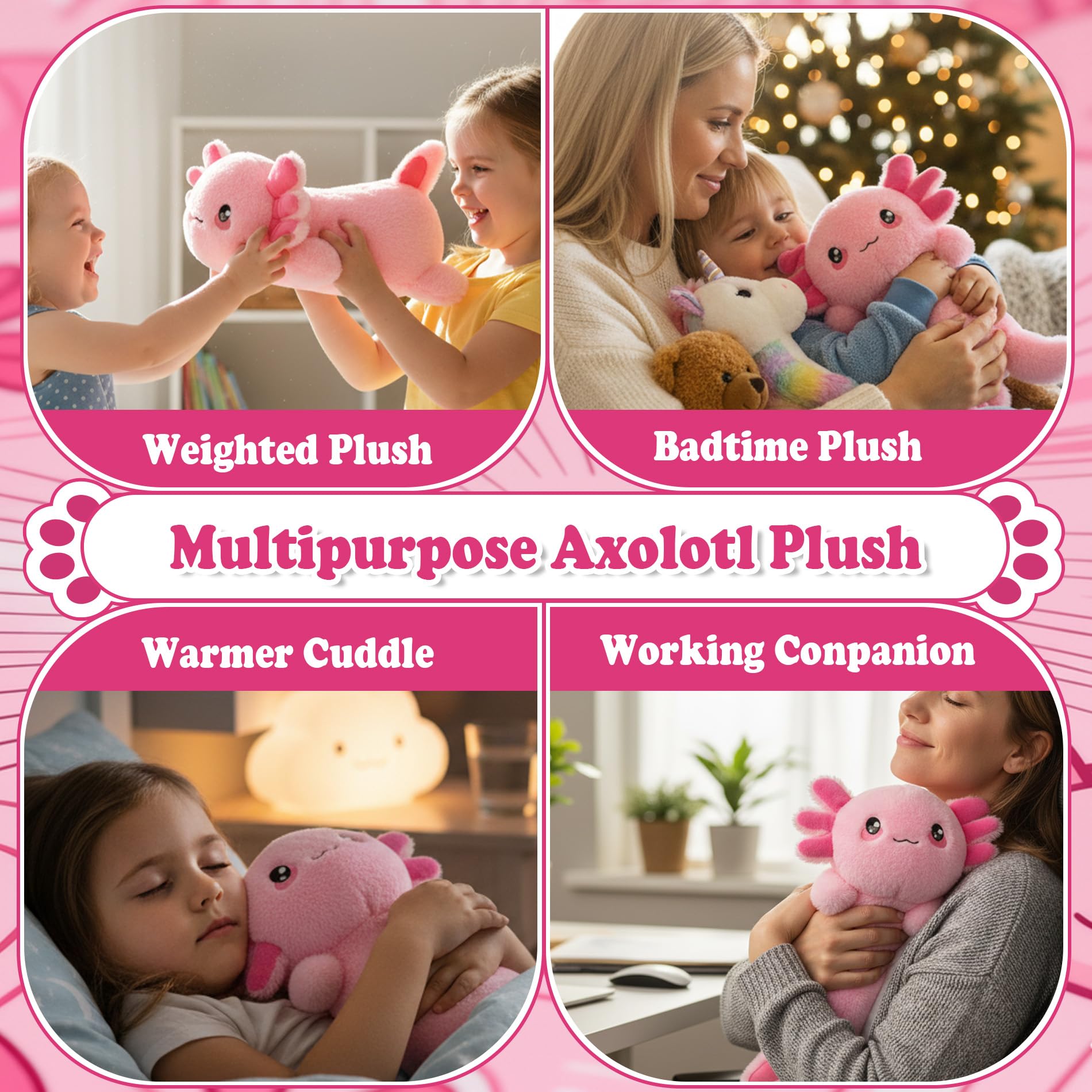 Weighted Heated Axolotl Stuffed Animals – 2.2 Pounds Weighted Microwave Axolotl Plush with Cute Heating Pad Animal of Unscented Warmth Pillow for Period Women Girl Kids Adult Birthday Gift 16 Inch