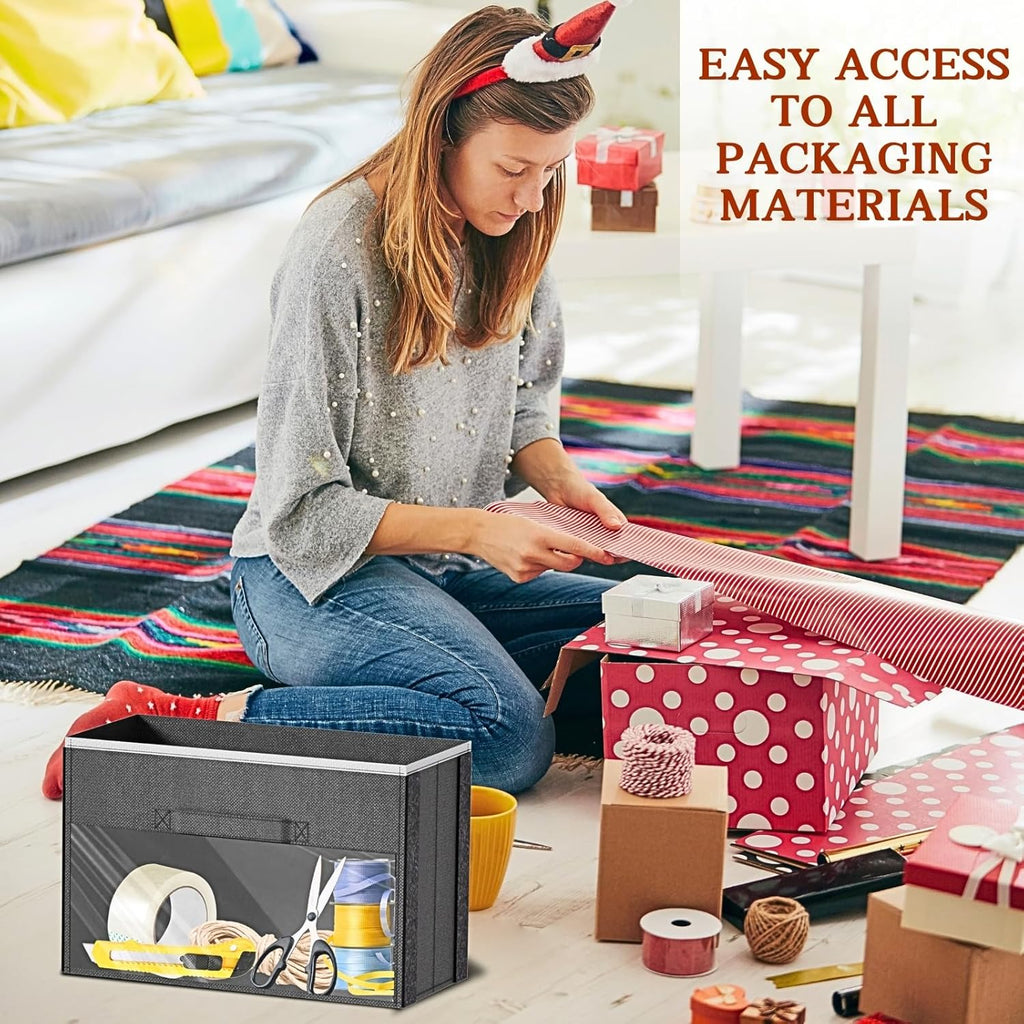 Skiennix Over Door Wrapping Paper Organizer - 3 Removable Drawers & Side Pockets | Christmas Gift Wrap Storage