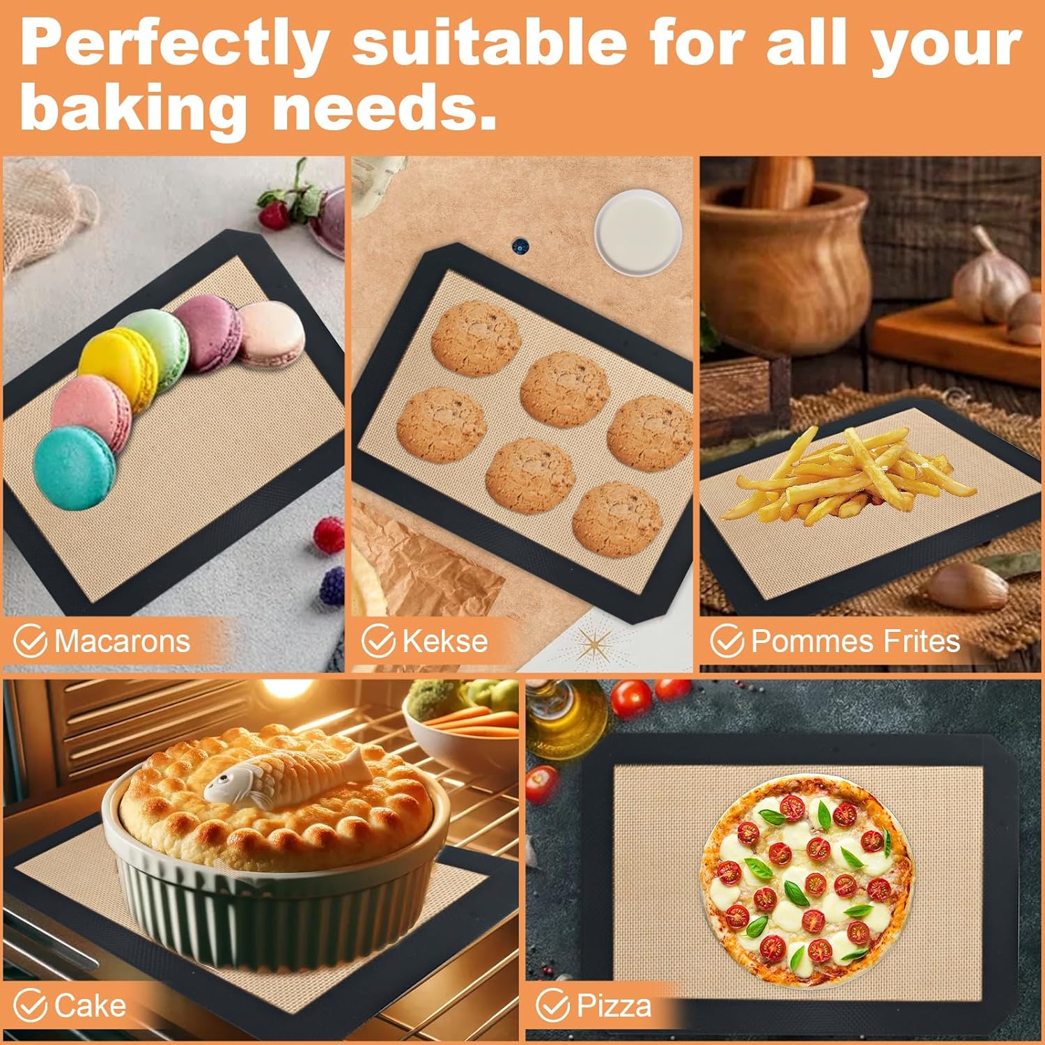 Silicone Baking Mat - 2 Pack Reusable Non-Stick Food Safe Mats for Cookies & Bread | 11.8"L x 8.3"W