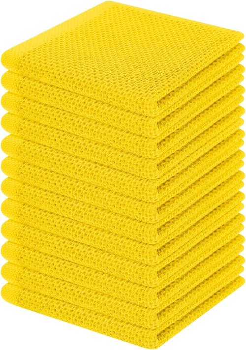 Homaxy 100% Cotton Waffle Weave Dish Cloths - Ultra Soft & Absorbent Quick-Drying Towels | 12-Pack, Yellow, 12 x 12 Inches