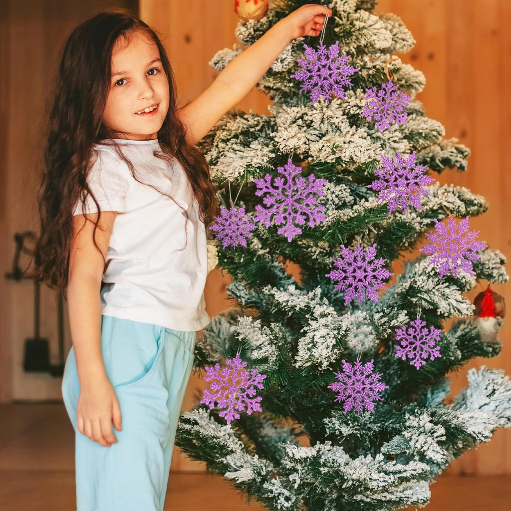 Skiennix 36pcs Christmas Light Purple Snowflake Ornaments - Plastic Hanging Decor for Winter Wonderland