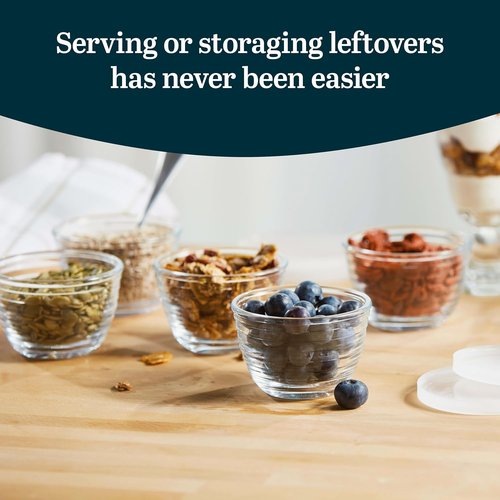 Libbey Small Glass Bowls - Set of 8 Dishwasher Safe Containers with Lids for Fresh Leftovers | Meal Prep & Dips