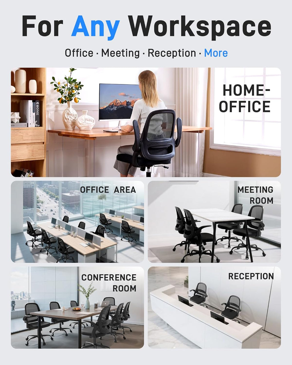 Skiennix Ergonomic Mesh Office Chair - Breathable Back, Flip-Up Arms & Thick Cushion | Supports 300 lbs (Black)