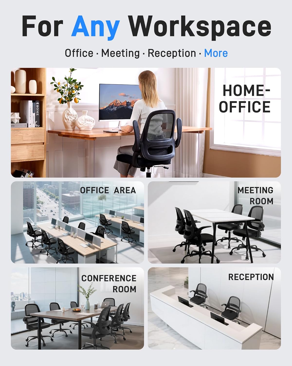 Skiennix Ergonomic Mesh Office Chair - Breathable Back, Flip-Up Arms & Thick Cushion | Supports 300 lbs (Black)
