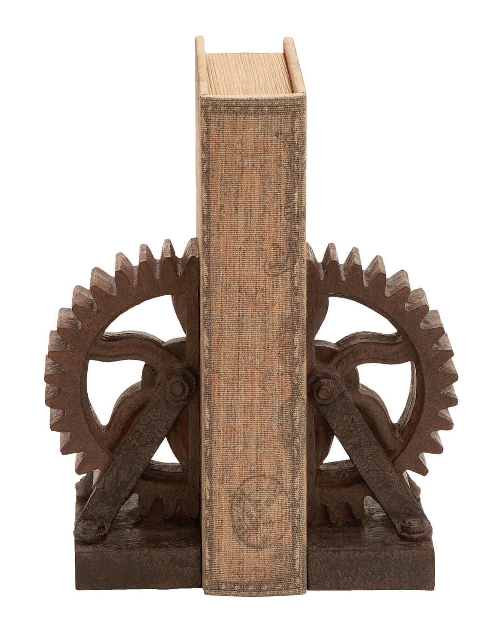 Deco 79 Polystone Decorative Bookends Gear Non Skid Bookends, Set of 2 Office Bookends5"W, 7"H, Brown