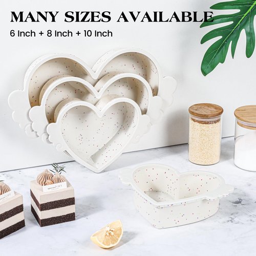 AOTASO 10 Inch Heart Shaped Cake Pans with Metal Reinforced Frame Silicone Heart Cake Pans Nonstick Large Silicone Molds for Baking Set of 2 (Cream)
