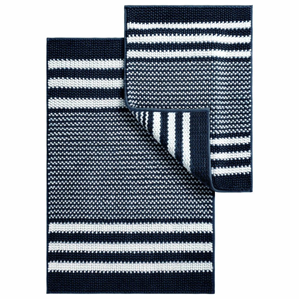Starryle Bathroom Rugs Set 2 Piece, Extra Soft and Absorbent Fluffy Striped Chenille Bath Mat Rug Set, Non Slip Bathroom Floor Mat, Machine Washable (24" x 35" Plus 16" x 24", Light Blue)