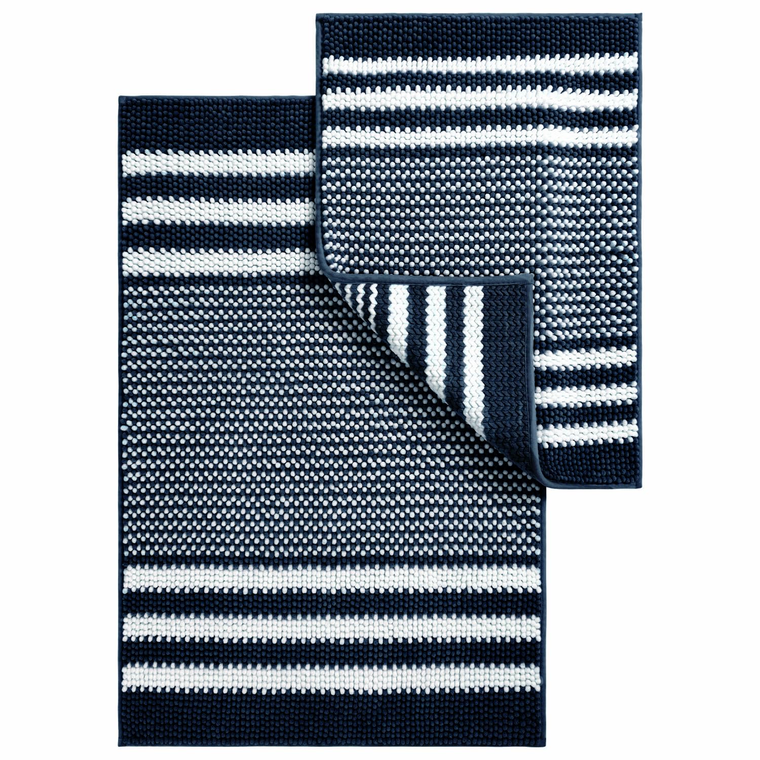 Starryle Bathroom Rugs Set 2 Piece, Extra Soft and Absorbent Fluffy Striped Chenille Bath Mat Rug Set, Non Slip Bathroom Floor Mat, Machine Washable (24" x 35" Plus 16" x 24", Light Blue)