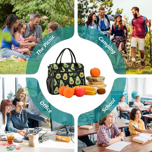 Aslsiy Cute Pattern Avocado Lunch Bag for Girls Boys Kids Insulated Lunch Bags Women Tote Bag for Office School M