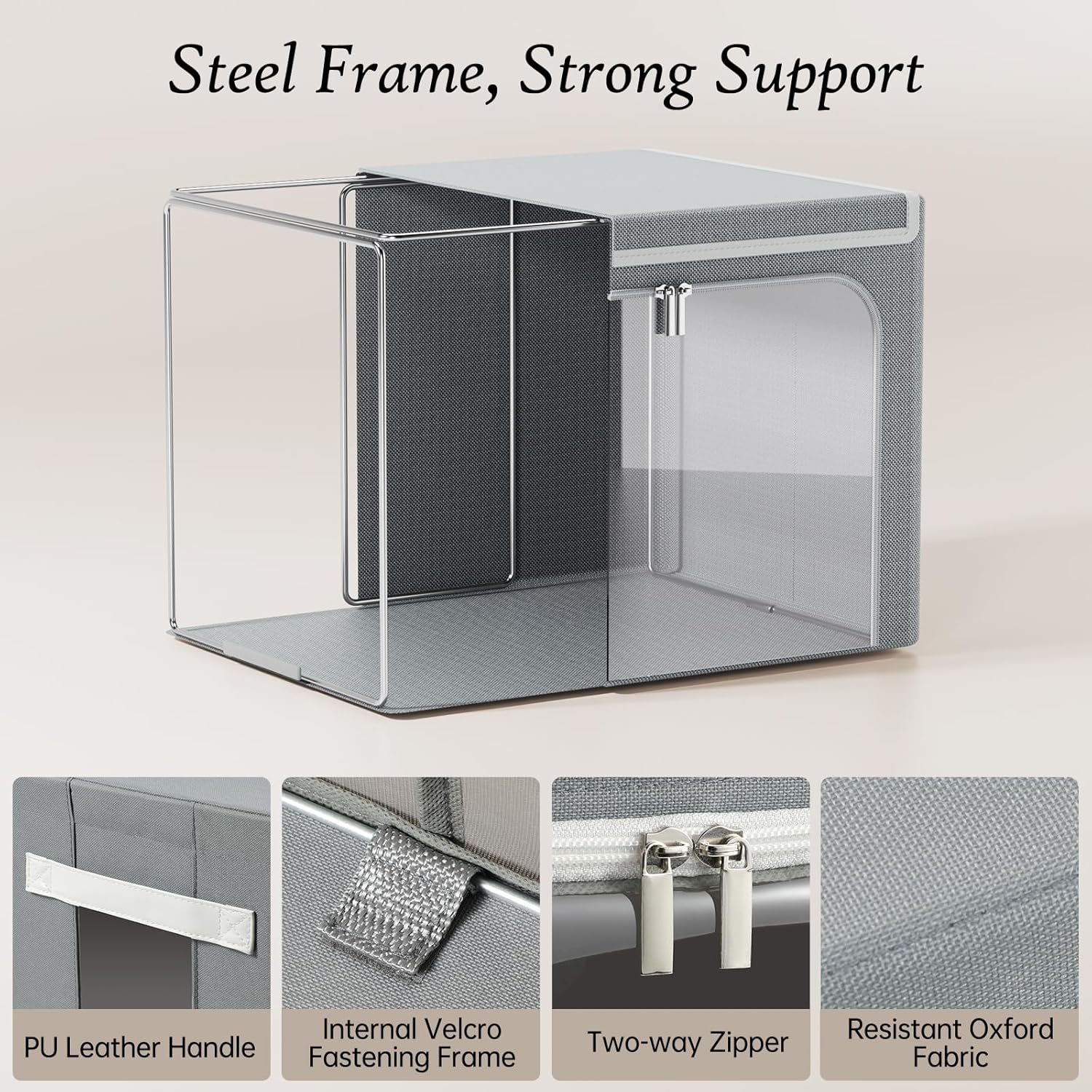 Yecaye Clothes Storage Bins - 40L Foldable Organizer with Metal Frame & Clear Window | Stackable Zippered Bags