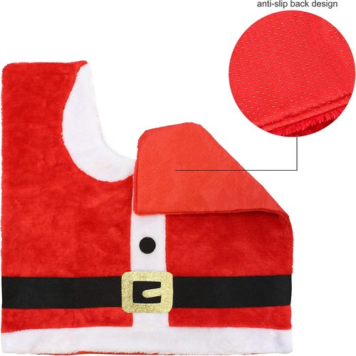 JOYIN Christmas Bathroom Decoration Set - 5 Pieces with Toilet Seat Cover, Rugs, Tank Cover & Santa Towel