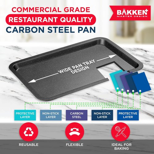 BAKKEN Nonstick Baking Pans - Commercial Grade Carbon Steel Cookie Sheet, 13.18" x 8.66", Oven Safe to 450°F, Gray Marble