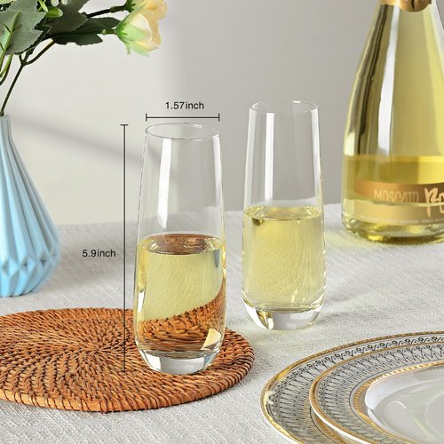 FrutPunch Champagne Glasses, Stemless Champagne Flutes Set of 2, 8OZ Champagne Flutes, Crystal Glasses, Cocktail Glass Set, Perfect for Weddings,Anniversaries, Family Gatherings (2)