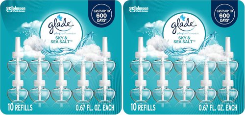 Glade PlugIns Refills Air Freshener - Sky & Sea Salt Scented Oils | 10 Count Pack (2 x 0.67 Fl Oz)