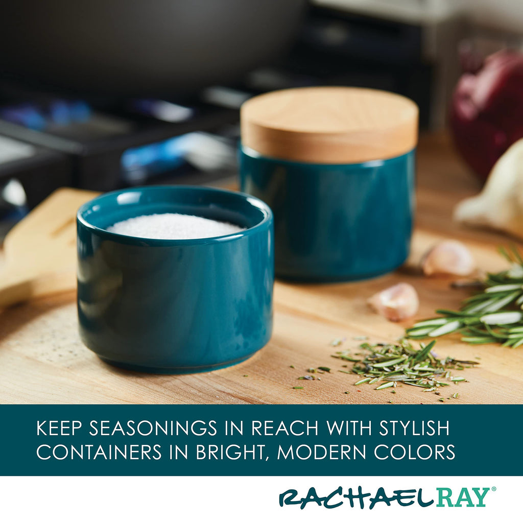 Rachael Ray Ceramics Stacking Spice/Seasoning Box Set with Lid, 2 Piece, Teal