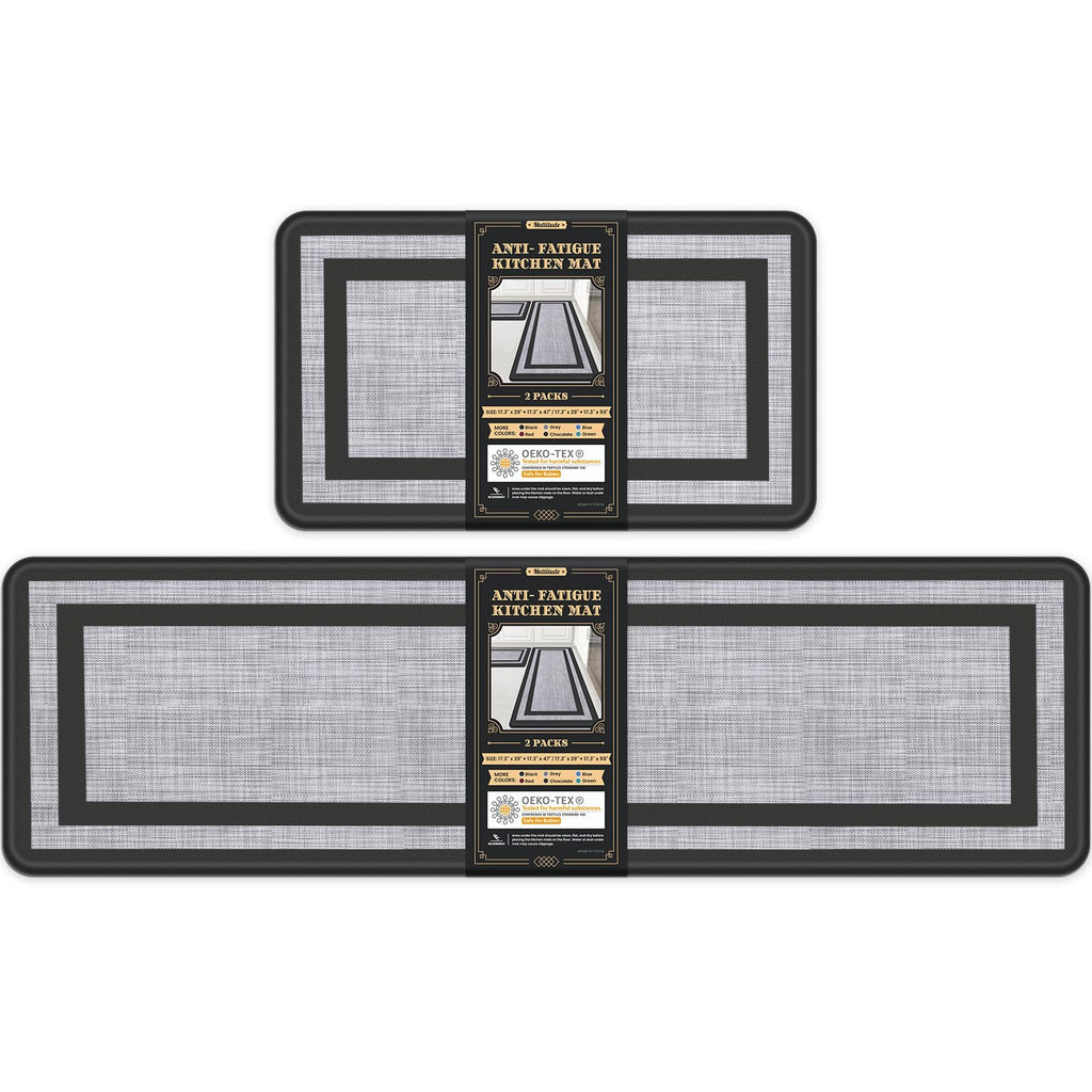 Mattitude Kitchen Mats Set of 2 Cushioned Rugs Anti-Fatigue Mats for Kitchen Floor,Waterproof Non-Slip Mats and Rugs Set for Office,Floor,Laundry 17.3"×29"+17.3"×59",Black