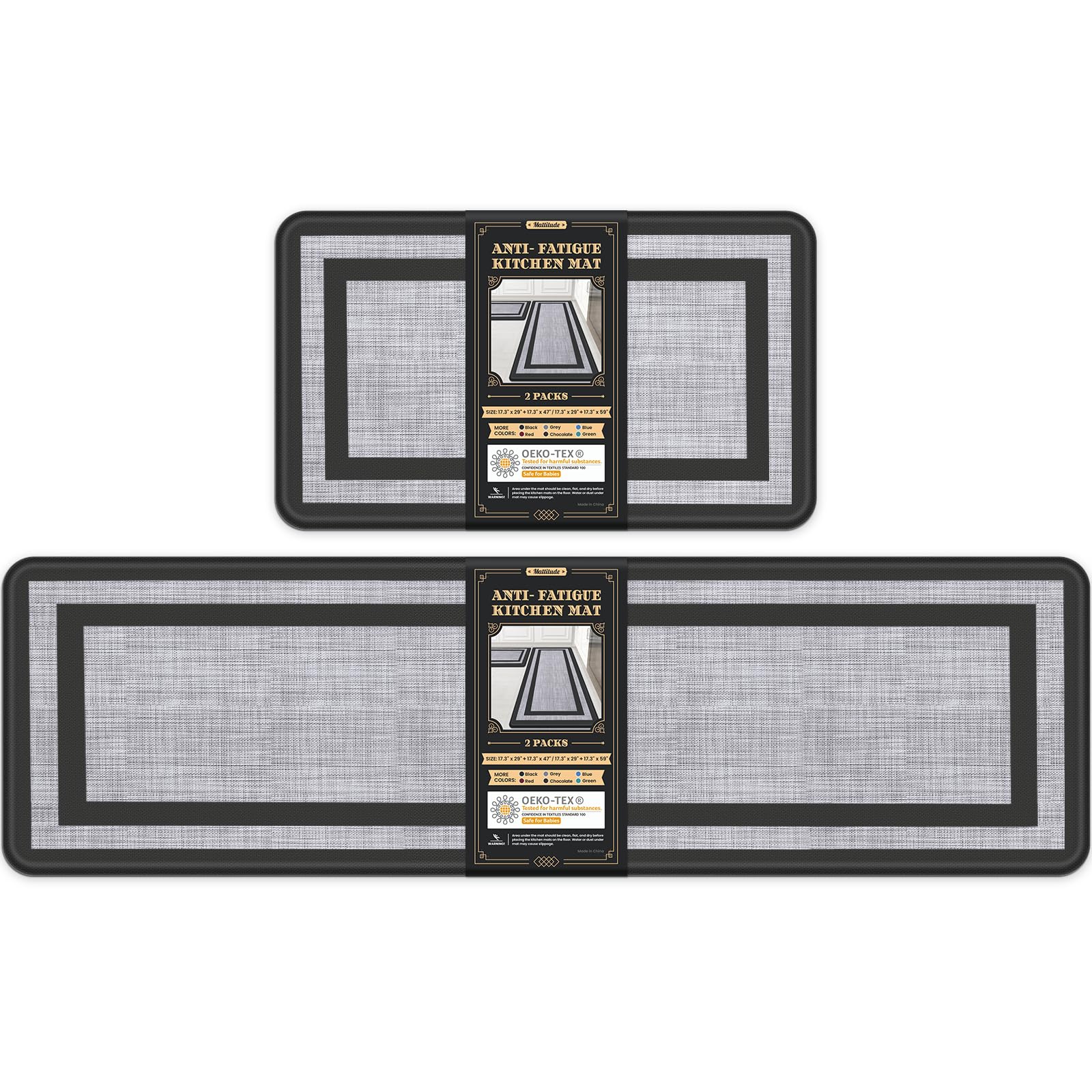 Mattitude Kitchen Mats Set of 2 Cushioned Rugs Anti-Fatigue Mats for Kitchen Floor,Waterproof Non-Slip Mats and Rugs Set for Office,Floor,Laundry 17.3"×29"+17.3"×59",Black