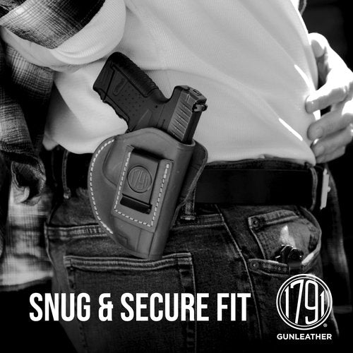 1791 GunLeather 4-Way G19 Holster - OWB and IWB CCW Leather Gun Holster - Right Handed - Fits G19, Beretta 92FS, Springfield XD9 & XD40, G17, 20, 21, 25, 31, 32, 38