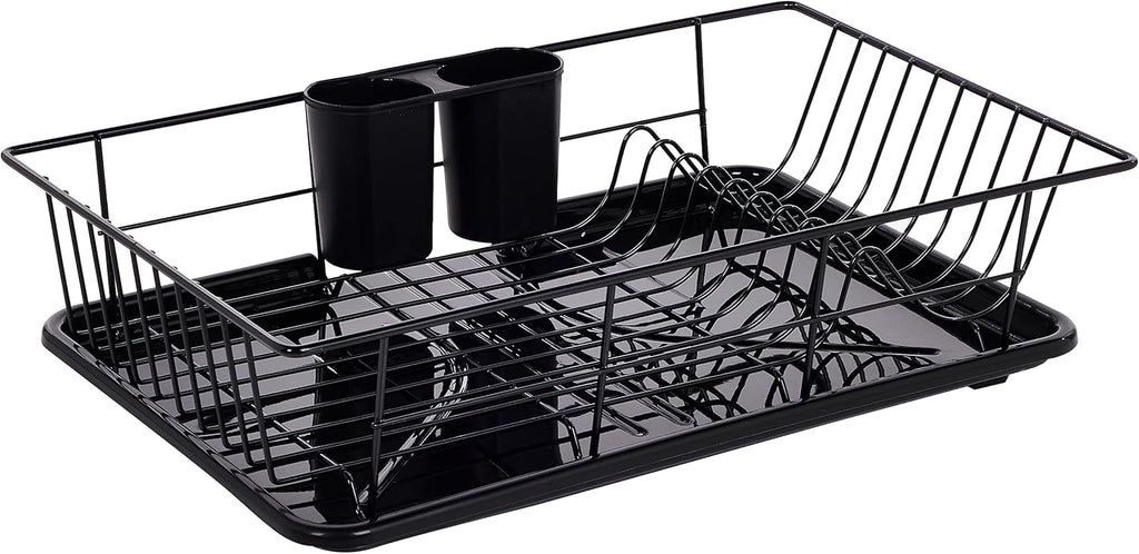 Sweet Home Collection Dish Drainer & Utensil Holder - Easy To Use, 12" x 19" x 5", Black