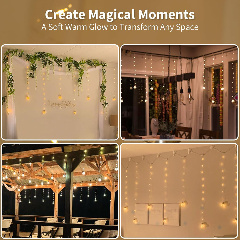 YOLIGHT 200 LED Wishing Ball Curtain Lights - Remote-Controlled Twinkle Fairy Lights | Warm White for Weddings & Decor