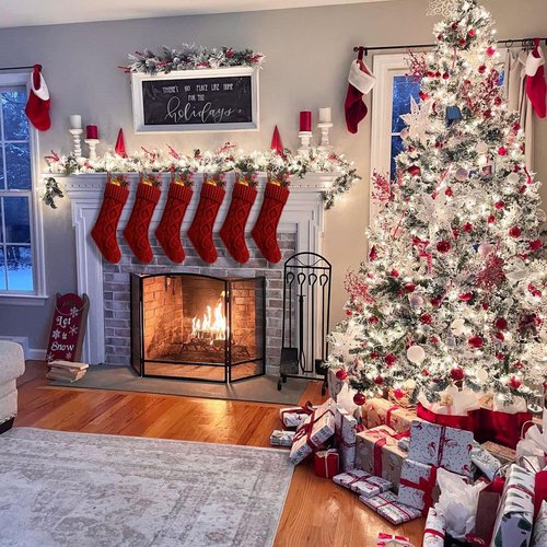 Fesciory Christmas Stockings, 6 Pack 18" Large Cable Knit Stocking & Decor for Family Holiday Xmas Party Gift, Burgundy
