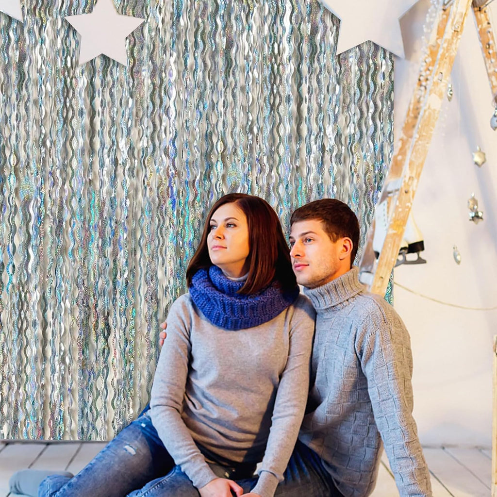 Skiennix Tinsel Foil Fringe Curtains - Sparkling Wavy Backdrop for Parties & Events | Photo Booth Decor