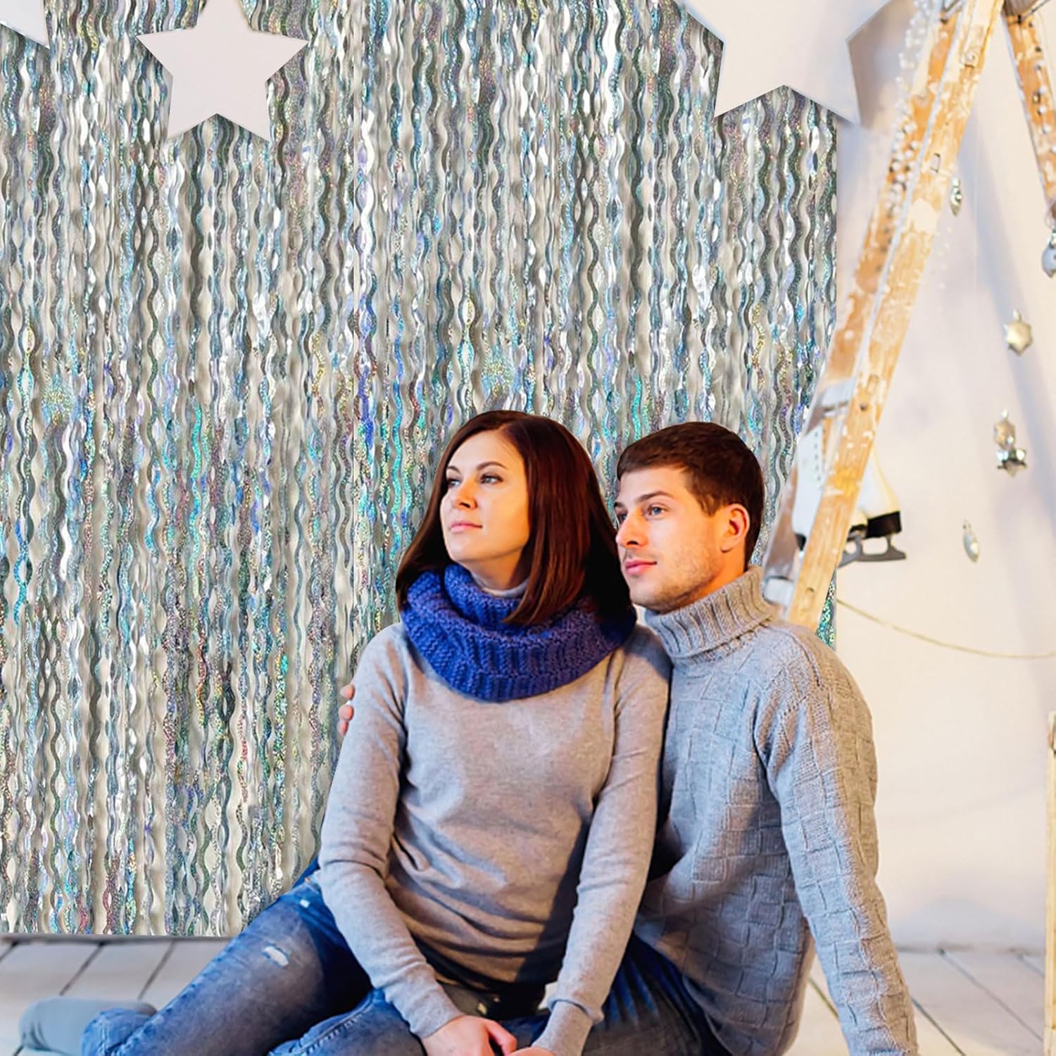 Skiennix Tinsel Foil Fringe Curtains - Sparkling Wavy Backdrop for Parties & Events | Photo Booth Decor