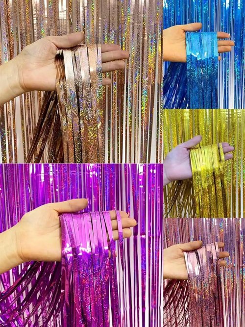 GZ-LAOPAITOU Blue Foil Fringe Curtains - 2 Pack 3.3x8.2 Ft Party Backdrop for Weddings, Birthdays & Events