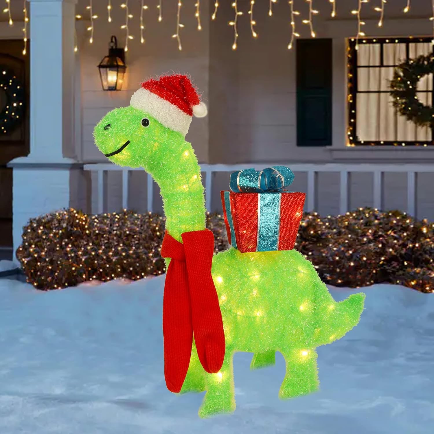 Waterglide Lighted Christmas Dinosaur - 27 Inch Pre-Lit 3D Brachiosaurus Yard Decor | Festive Holiday Display