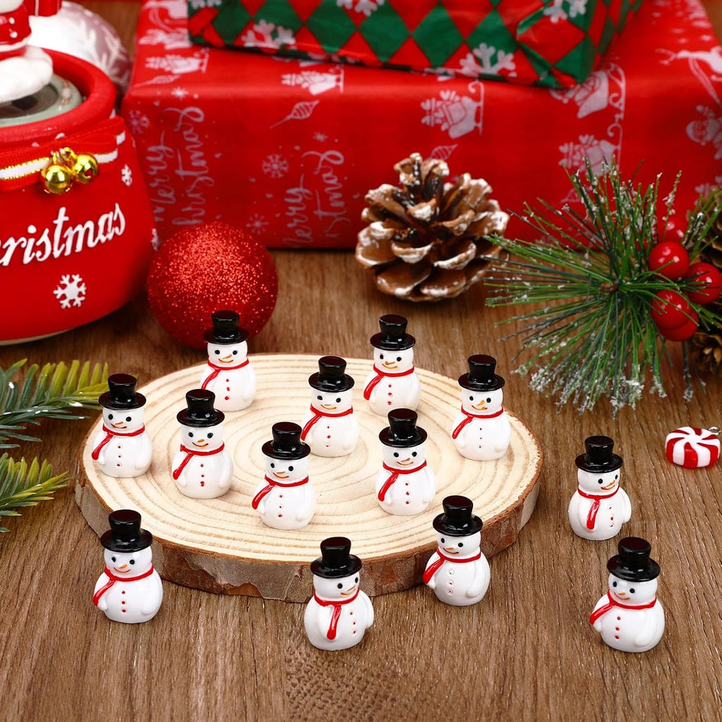 Skiennix Mini Snowman Figurines - 16 Pcs Resin Ornaments for Winter DIY Crafts & Fairy Garden Decor