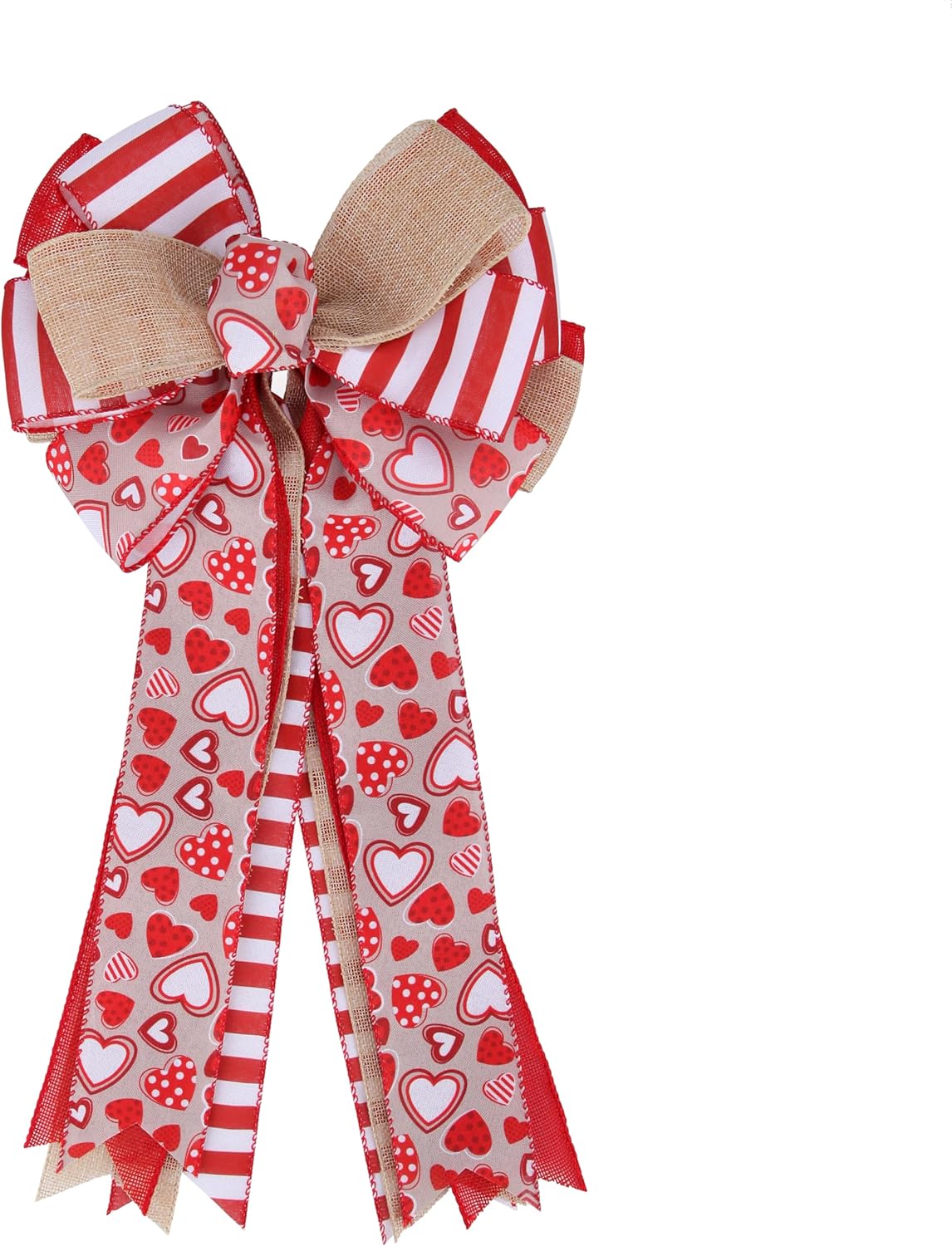 Meseey Valentine's Day Tree Topper Bow - Red Heart Print Burlap Bow for Indoor/Outdoor Decor