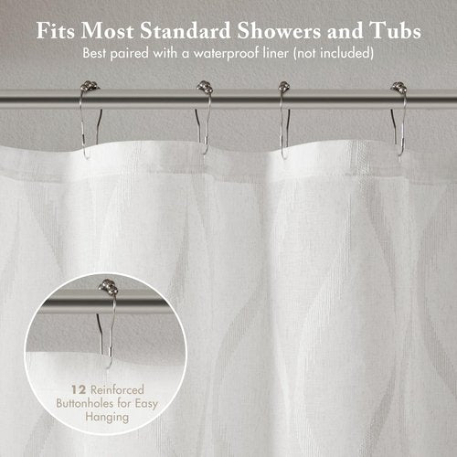 Madison Park Candice Sheer Shower Curtain, Lightweight Sheer Fabric with Geometric Pattern, Modern Bathroom Decor, Machine Washable, 72"x72", White