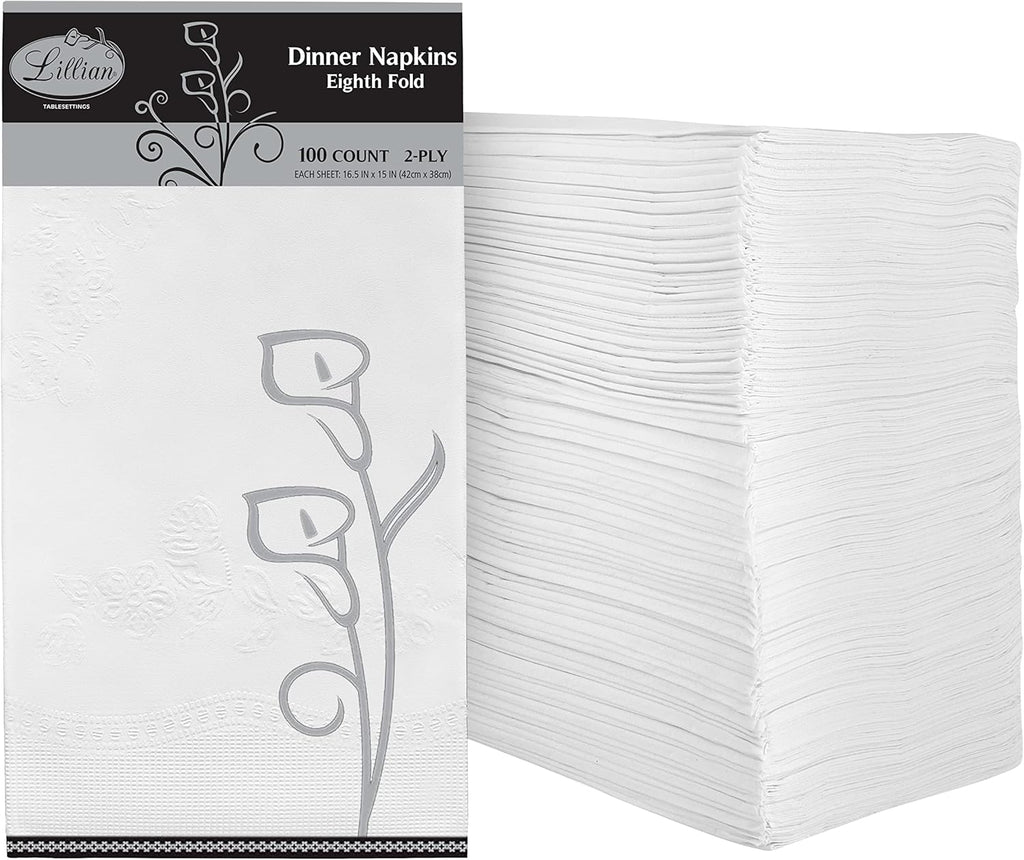 Premium White Napkins - 2-Ply Disposable Dinner Napkins | 100 Count Value Pack