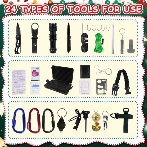 Survival Kit Advent Calendar 2025 - Christmas Countdown Calendar 24 Days, Advent Calendar for Men Adults Teen, Cool Emergency Survival Gears for Outdoor Camping Fishing Hunting Adventure