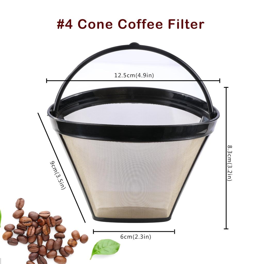 2 Pack Reusable Coffee Filters, Gold Metal Permanent Coffee Filter Basket Replacement for Cuisinart and Ninja Coffee Maker (8-12 Cup), Food-grade and Easy Cleaning