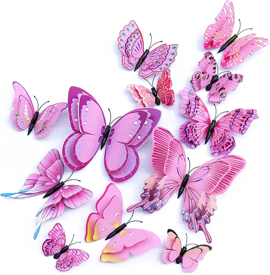 OPSEAM 3D Butterfly Wall Decor - 48 PCS Pink Butterfly Stickers with Magnets for Party Decorations