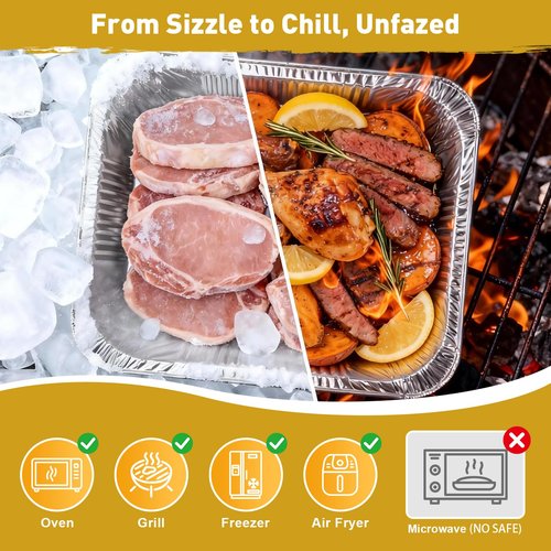 VISCOO 60 Pack Aluminum Pans - 9x13 Inch Disposable Foil Pans Baking Aluminum Trays, Food Grade Heavy Duty Tin Foil Pans for Baking, Roasting, Cooking, Meal Prep and Freezer, Steam Tables