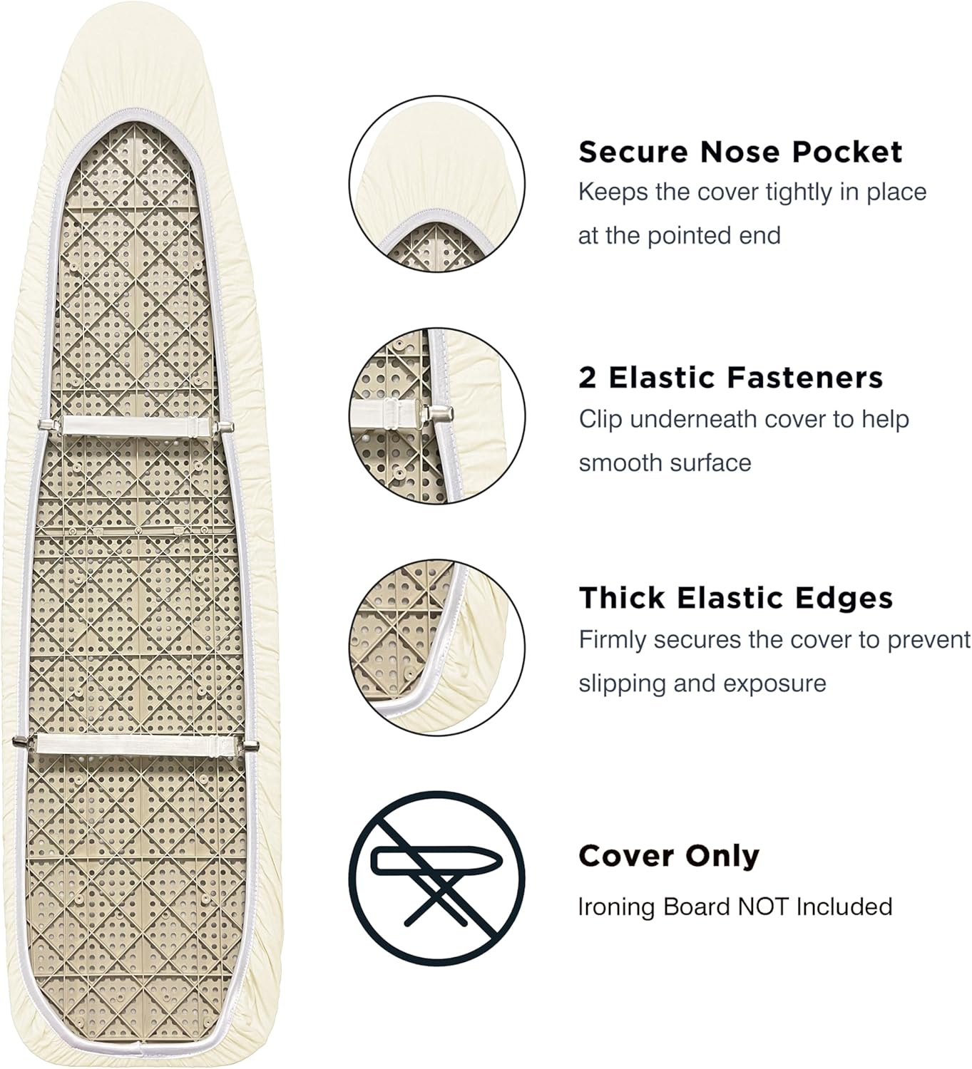 UniSimp Ironing Board Cover - Extra Thick Natural Cotton, Scorch & Stain Resistant | 15"x54", Beige