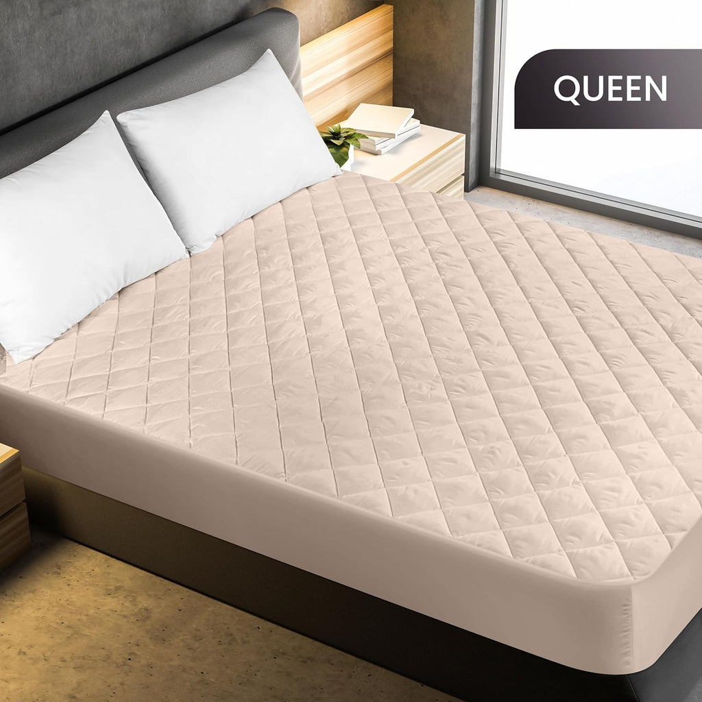 Utopia Bedding Quilted Mattress Pad - Queen Size Deep Pocket Protector | Machine Washable Beige