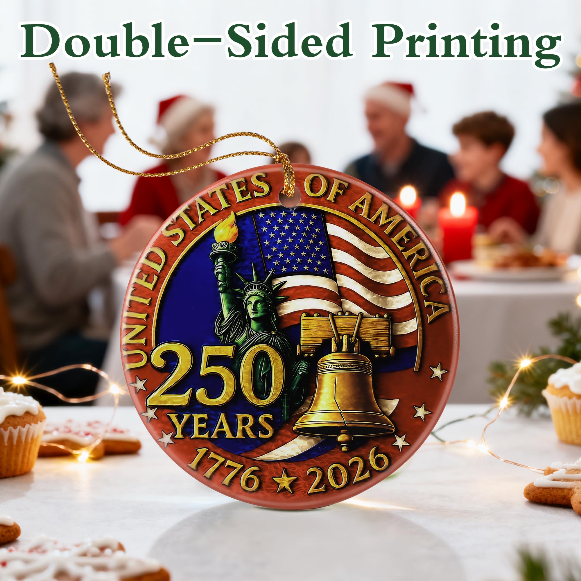 250 Years of America Ornament | Patriotic Christmas Ornament, Christmas Decoration, Hanging Ornaments for Tree | 1776-2026 Liberty Bell Decor, American Independence Day, July 4 Decor | Gift Exchange